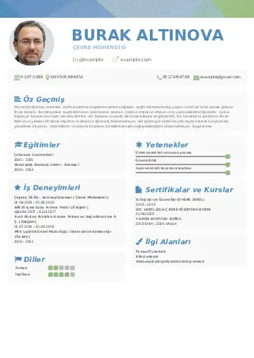 Çevre Mühendisi CV Örnekleri cv indir